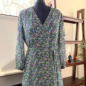 Banana Republic Size 14 Tall Blue Floral Knee Length Office Dress